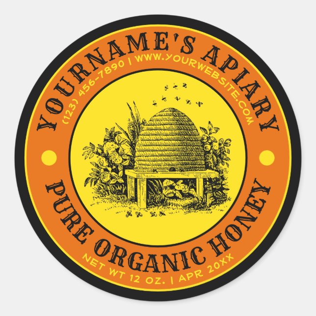 Vintage Apiary Beehive Honey Label Template (Front)