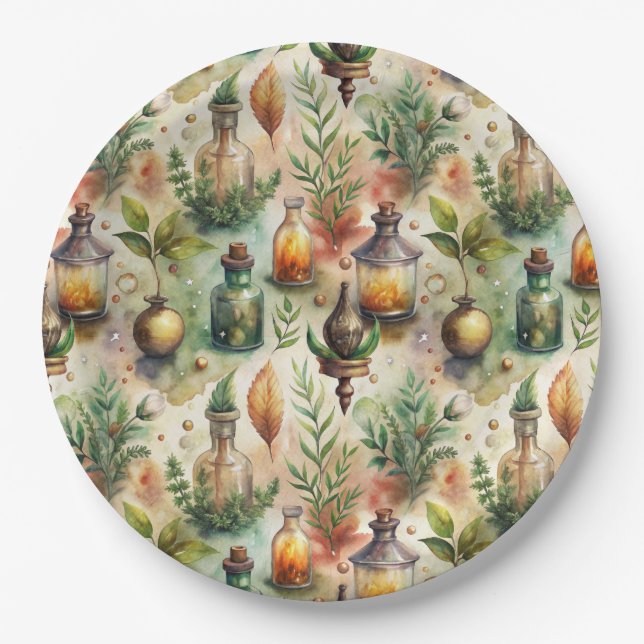Vintage Apothecary Bottles Pattern (1) Paper Plate (Front)