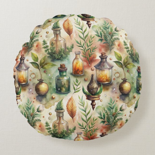 Vintage Apothecary Bottles Pattern (1) Round Cushion (Front)