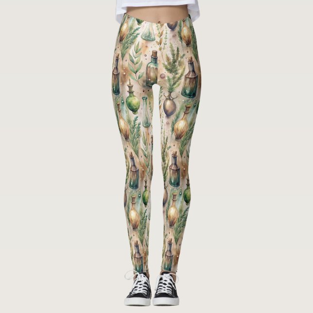 Vintage Apothecary Bottles Pattern (3) Leggings (Front)