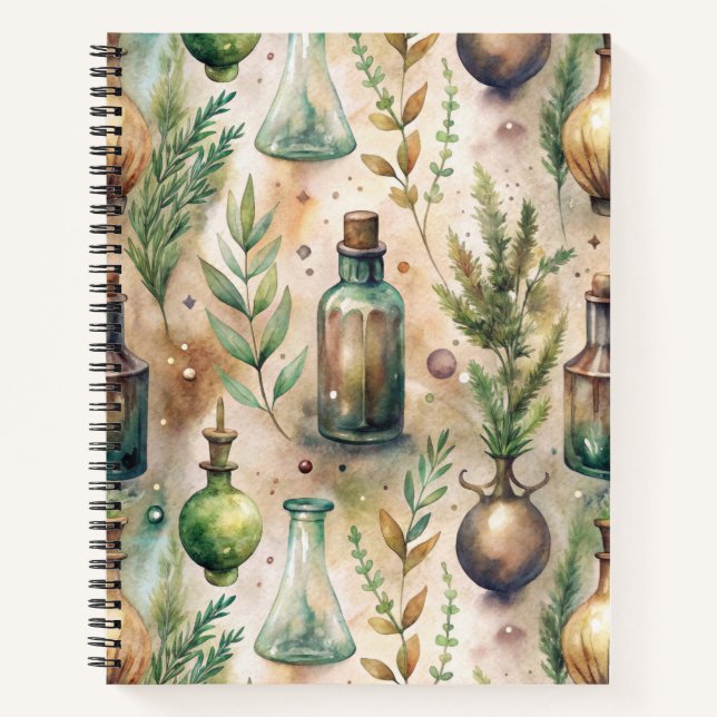 Vintage Apothecary Bottles Pattern (3) Notebook (Front)