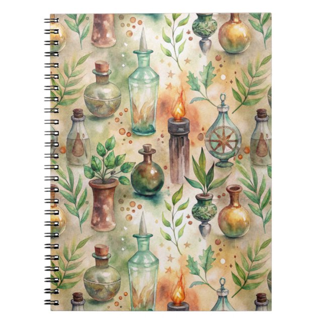 Vintage Apothecary Bottles Pattern (5) Notebook (Front)