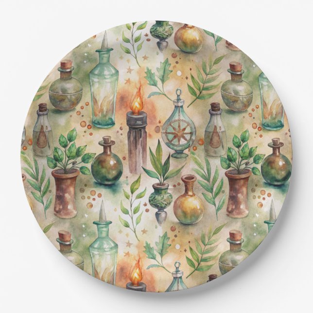 Vintage Apothecary Bottles Pattern (5) Paper Plate (Front)