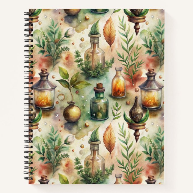 Vintage Apothecary Bottles Pattern Notebook (Front)