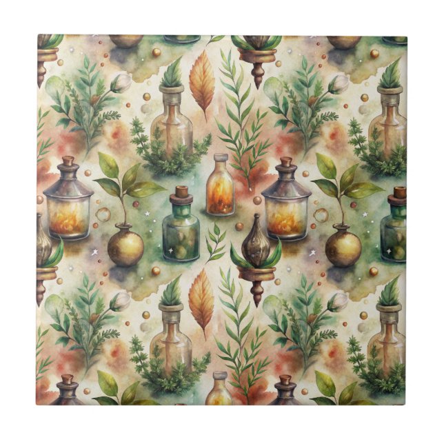 Vintage Apothecary Bottles Pattern Tile (Front)