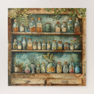 Vintage Apothecary Cupboard Watercolors Jigsaw Puzzle