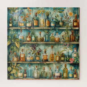 Vintage Apothecary Cupboard Watercolors Jigsaw Puzzle