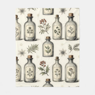 Vintage Apothecary Herb Bottles Pattern Fleece Blanket