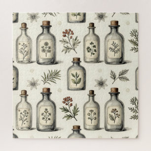 Vintage Apothecary Herb Bottles Pattern Jigsaw Puzzle