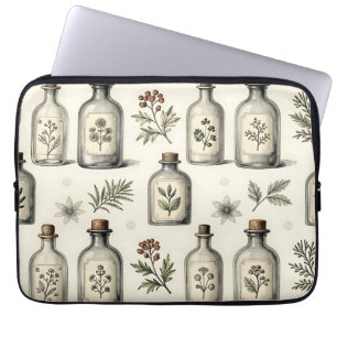 Vintage Apothecary Herb Bottles Pattern Laptop Sleeve