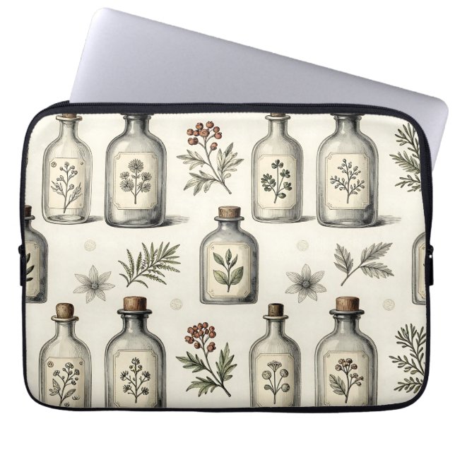 Vintage Apothecary Herb Bottles Pattern Laptop Sleeve (Front)