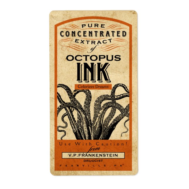 VINTAGE APOTHECARY OCTOPUS INK | HALLOWEEN LABEL (Front)