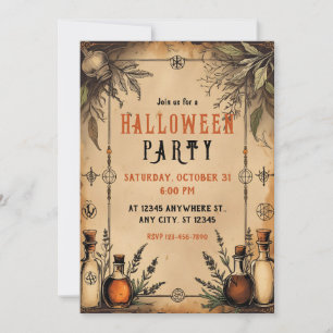 Vintage Apothecary, Potion Bottles, Halloween Invitation