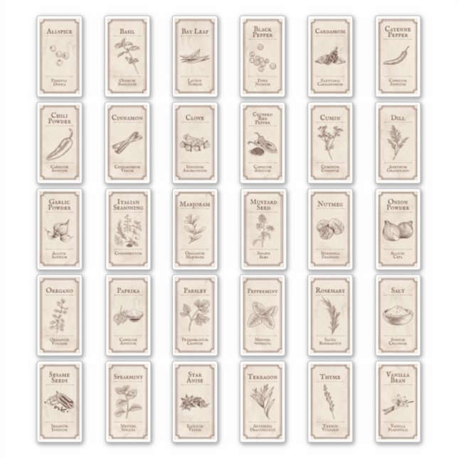 Vintage Apothecary Spice Labels (Front)