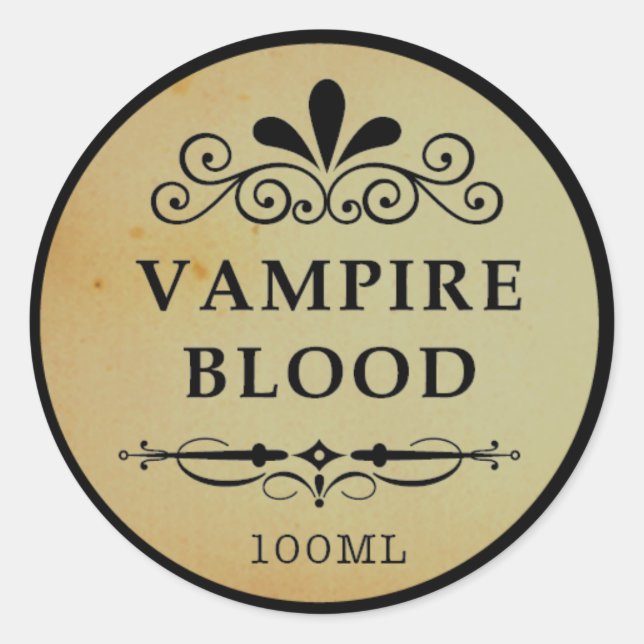 Vintage Apothecary Vampire Blood Halloween Sticker (Front)