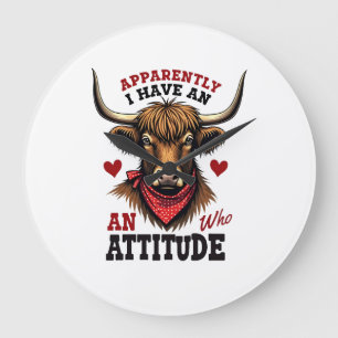 Vintage Apparently I Have An Attitude Highland Cow Large Clock