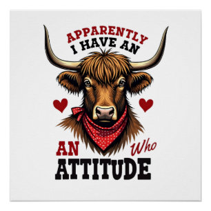 Vintage Apparently I Have An Attitude Highland Cow Poster