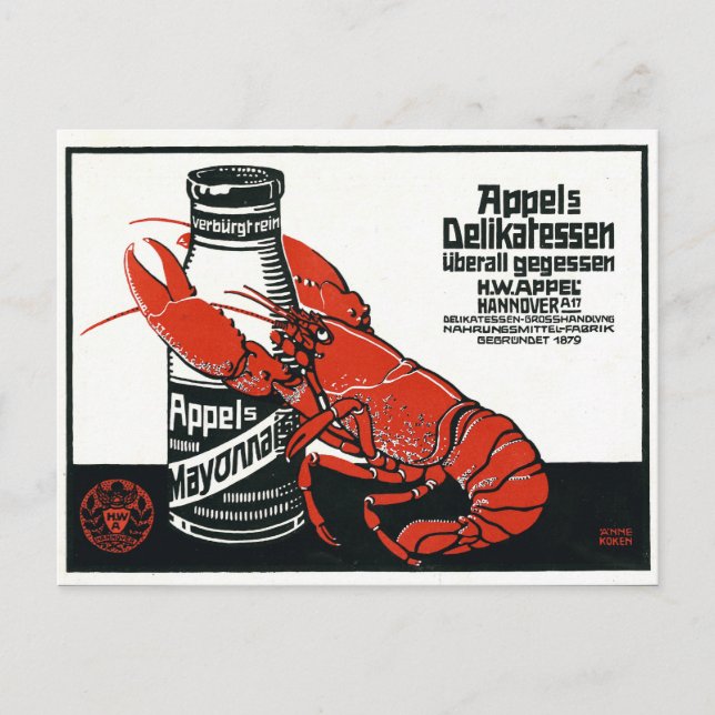 Vintage Appel Mayonnaise Advertisement Lobster Postcard (Front)