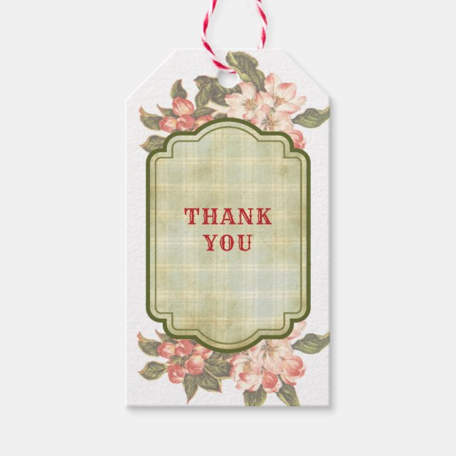Vintage Apple Blossom and Plaid Gift Tag (Front)