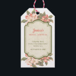Vintage Apple Blossom Bridal Shower Gift Tag<br><div class="desc">This beautiful apple blossom tag has a classic vintage feel. The tag features apple blossoms on the top and bottom of the decorative damask label. In the centre is decorative red text that reads "Thank You for Celebrating with Us". You can customise this tag with a name and date. The...</div>