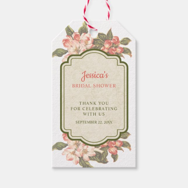 Vintage Apple Blossom Bridal Shower Gift Tag (Front)