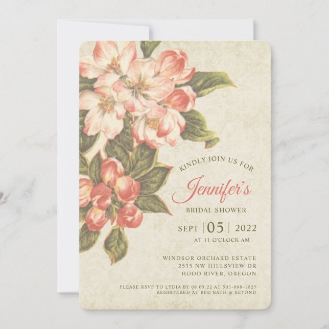 Vintage Apple Blossom  Bridal Shower Invitation (Front)