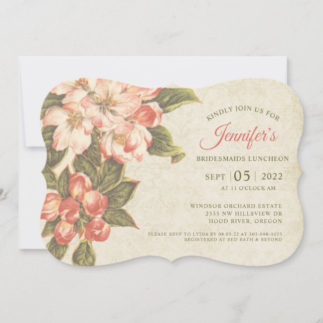 Vintage Apple Blossom  Bridesmaids luncheon Invite (Front)