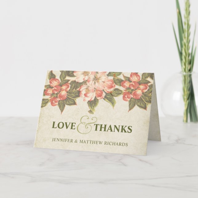 Vintage Apple Blossom Love & Thanks Card (Front)