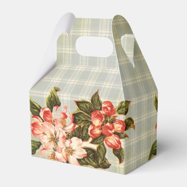 Vintage Apple Blossom & Plaid Favour Box (Front Side)