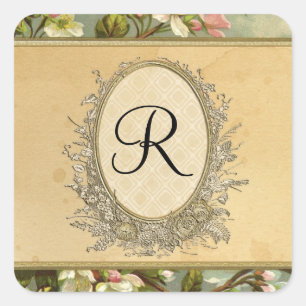 Vintage Apple Blossom, Tea Stained Typography Square Sticker