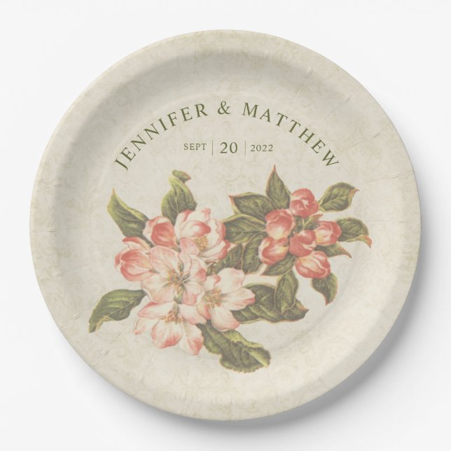 Vintage Apple Blossom  Wedding Paper Plate (Front)