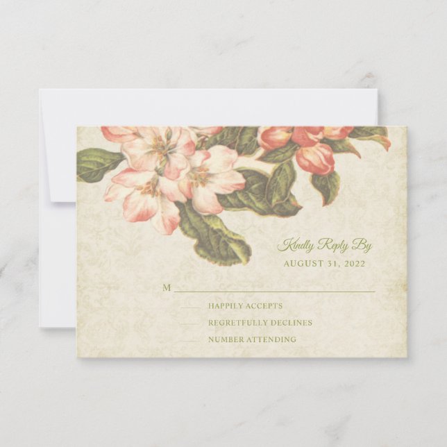 Vintage Apple Blossom Wedding RSVP Card (Front)