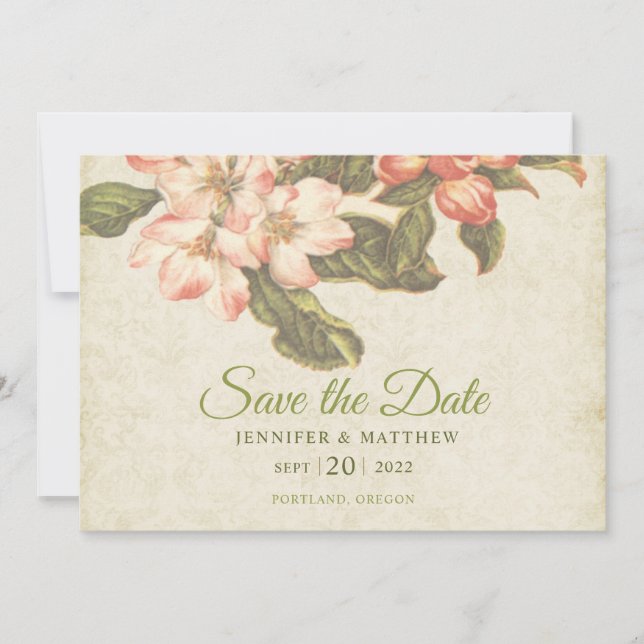 Vintage Apple Blossom Wedding Save the Date Card (Front)