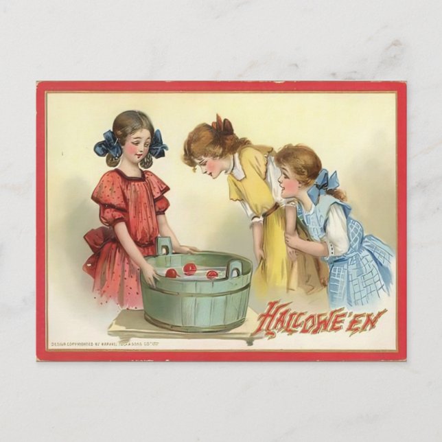 Vintage Apple Bobbing Halloween Postcard (Front)