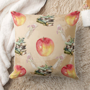 Vintage Apple & Book Pattern – Cozy Fall Vibe Cushion