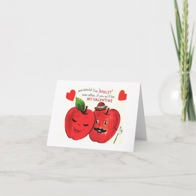 Vintage Apple Couple Valentine Card (Front)