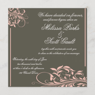Vintage Apple Pink and Grey Wedding Invitation