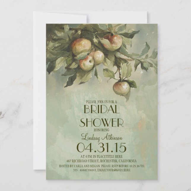 Vintage apple tree bridal shower invitations (Front)