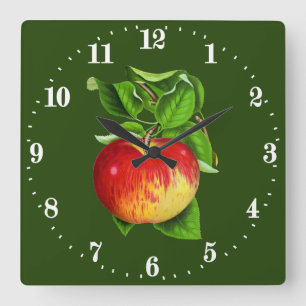 Vintage apple wall decor kitchen square wall clock