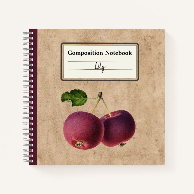 Vintage Apples on a Twig Personalised Composition Notebook (Front)