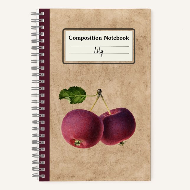 Vintage Apples on a Twig Personalised Composition Notebook (Front)