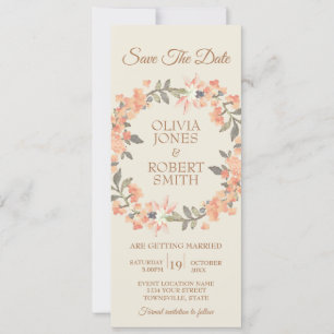 Vintage Apricot Floral Save The Date Invitation