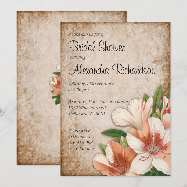 Vintage Apricot Lilies Bridal Shower Invitation (Front/Back)