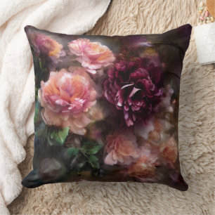 Vintage Apricot Roses Painted In Watercolor Cushion