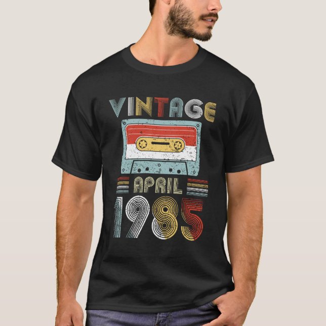 Vintage April 1985 Birthday Cassette Tape T-Shirt (Front)
