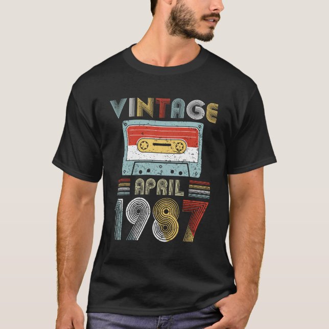 Vintage April 1987 Birthday Cassette Tape T-Shirt (Front)