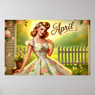 Vintage April Pin-Up Spring Garden Poster