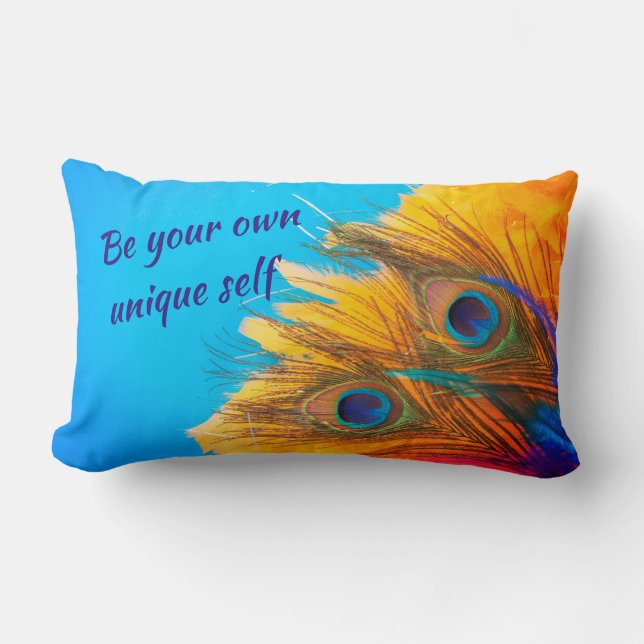 Vintage Aqua Blue Elegant Peacock Feather Lumbar Cushion (Front)