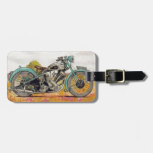 Vintage Aqua Blue Motorcycle Print Luggage Tag