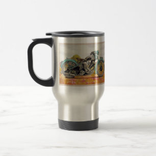 Vintage Aqua Blue Motorcycle Print Travel Mug